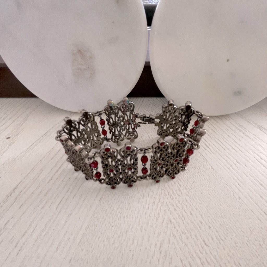 Silver And Ruby Bracelet